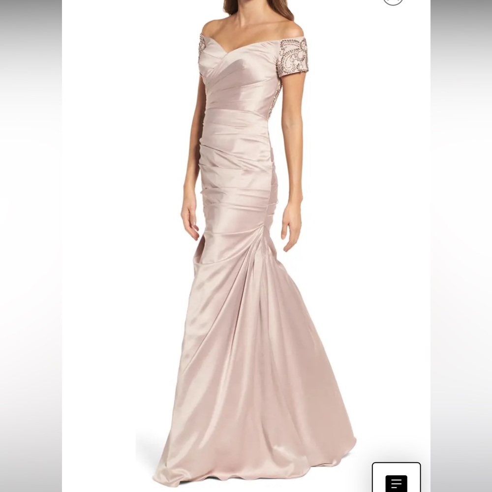 Nordstrom Off the Shoulder Beaded Satin Trumpet Gown